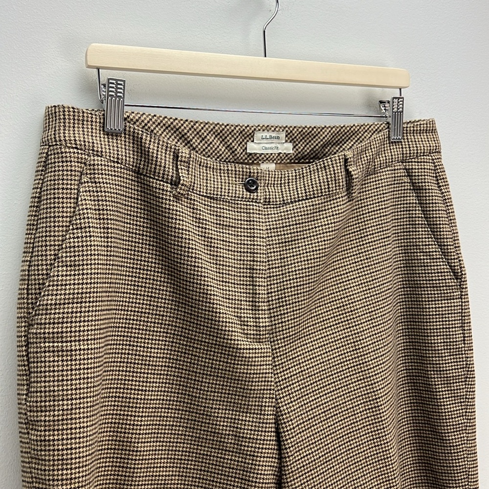 L.L. Bean Womens Houndstooth Dress Pants Classic Fit 14 Tan Classic Old Money - Picture 3 of 9